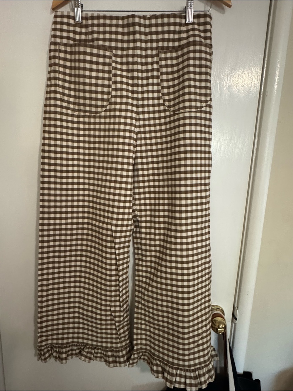 Maeve Brown and Cream Gingham Cropped Wide-Leg Pants